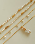 Baroque Pearl Twisted Metal Chain Necklace - Long
