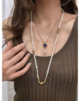 Baroque Pearl Twisted Metal Chain Necklace - Long