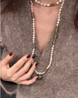Baroque Pearl Twisted Metal Chain Necklace - Long
