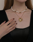 Baroque Pearl Twisted Metal Chain Necklace - Short