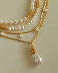 Baroque Pearl Twisted Metal Chain Necklace - Short