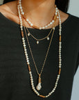 Baroque Pearl Twisted Metal Chain Necklace - Short