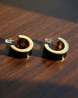 Black Enamel C-Shaped Hoop Earrings