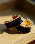 Black Enamel C-Shaped Hoop Earrings
