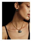 Black Enamel C-Shaped Hoop Earrings