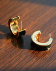 Black Enamel C-Shaped Hoop Earrings