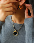 Black Enamel C-Shaped Hoop Earrings