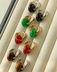 Classic Natural Stone Jade Hoop Earrings - floysun