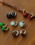 Classic Natural Stone Jade Hoop Earrings - floysun