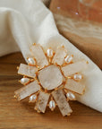 Crystal Cross Brooch & Sunflower Pearl Brooch - floysun
