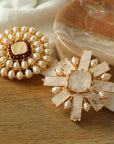 Crystal Cross Brooch & Sunflower Pearl Brooch - floysun