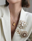 Crystal Cross Brooch & Sunflower Pearl Brooch - floysun