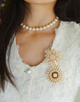 Crystal Cross Brooch & Sunflower Pearl Brooch - floysun