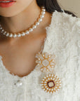 Crystal Cross Brooch & Sunflower Pearl Brooch - floysun