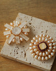 Crystal Cross Brooch & Sunflower Pearl Brooch - floysun