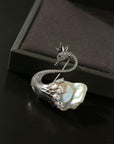 Diamond Swan Baroque Pearl Brooch - floysun