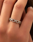 Anchor Chain Moissanite Stacking Ring White Gold Silver