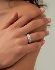 Moissanite Half Tennis Band Ring White Gold Silver