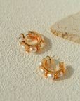 Elegant French Pearl C-Shaped Hoop Earrings Small