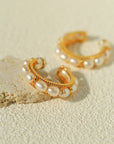 Elegant French Pearl C-Shaped Hoop Earrings Large