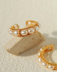 Elegant French Pearl C-Shaped Hoop Earrings