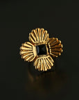 “Fortune Circle” Shell Hibiscus & Clover Ring Large Gold ring / Open