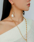 French Vintage Openwork Baroque Pearl Drop Earrings Double Layer