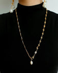 French Vintage Pearl Necklace Gold Plated Openwork Diamond Chain