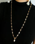 French Vintage Pearl Necklace Gold Plated Openwork Diamond Chain