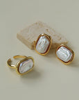 Geometric Baroque Pearl Square Earrings