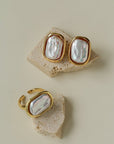 Geometric Baroque Pearl Square Earrings