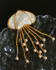 Gray & White Mother - of - pearl Glass Jellyfish Brooch - floysun