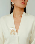 Gray & White Mother - of - pearl Glass Jellyfish Brooch - floysun
