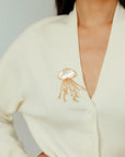 Gray & White Mother - of - pearl Glass Jellyfish Brooch - floysun