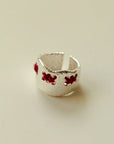 Handcrafted Color-Thread Open C-Ring Silver and red