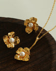 Handcrafted Four-Petal Flower Earrings with Freshwater Pearl
