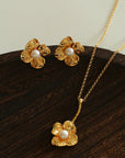 Handcrafted Four-Petal Flower Earrings with Freshwater Pearl