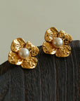 Handcrafted Four-Petal Flower Earrings with Freshwater Pearl