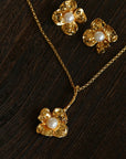 Handcrafted Four-Petal Flower Earrings with Freshwater Pearl