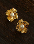 Handcrafted Four-Petal Flower Earrings with Freshwater Pearl