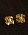 Handcrafted Four-Petal Flower Earrings with Freshwater Pearl