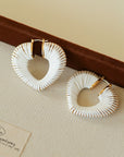 Handwoven Leather Heart Large Hoop Earrings – Multi-Color White