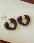 Handwoven Leather Heart Large Hoop Earrings – Multi-Color Brown