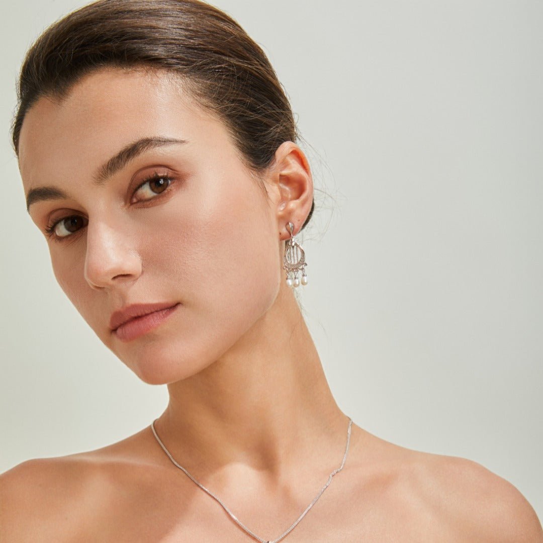 Harp Pearl Drop Earrings - ORE Jewelry