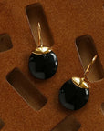 Minimalist Oval Drop Earrings with Black Onyx / White Mother-of-Pearl 18k Gold Vermeil