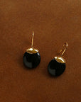Minimalist Oval Drop Earrings with Black Onyx / White Mother-of-Pearl