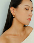 Minimalist Oval Drop Earrings with Black Onyx / White Mother-of-Pearl
