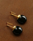 Minimalist Oval Drop Earrings with Black Onyx / White Mother-of-Pearl