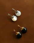 Minimalist Oval Drop Earrings with Black Onyx / White Mother-of-Pearl