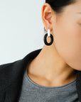 Minimalist Silver & Ebony Geometric Drop Earrings (Detachable Design)